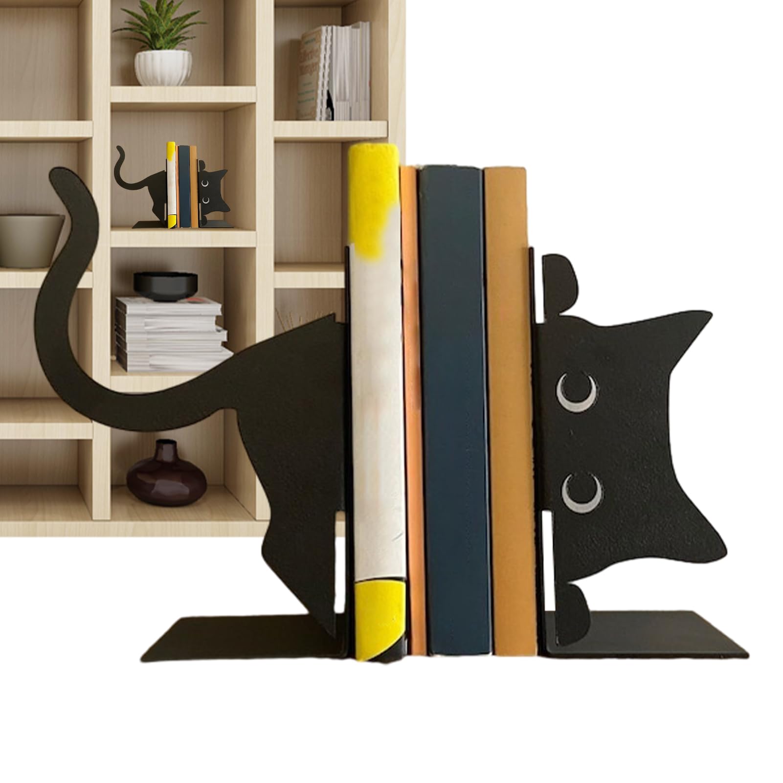 Sujetalibros Metal con Forma Gato, Soportes Únicos para Libros Gatos, Sujetalibros De Metal para Gatos Lindos, Sujetalibros De Gatitos Grandes Y Resistentes para Estantes, Sujetalibros para El Hogar
