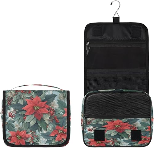 Miniatura 2 de Art Christmas Poinsettia Decor Toiletry Bag for Women, Travel Makeup Organizer with Hanging Hook, Traveling Cosmetic Bags for Toiletries Accessories
