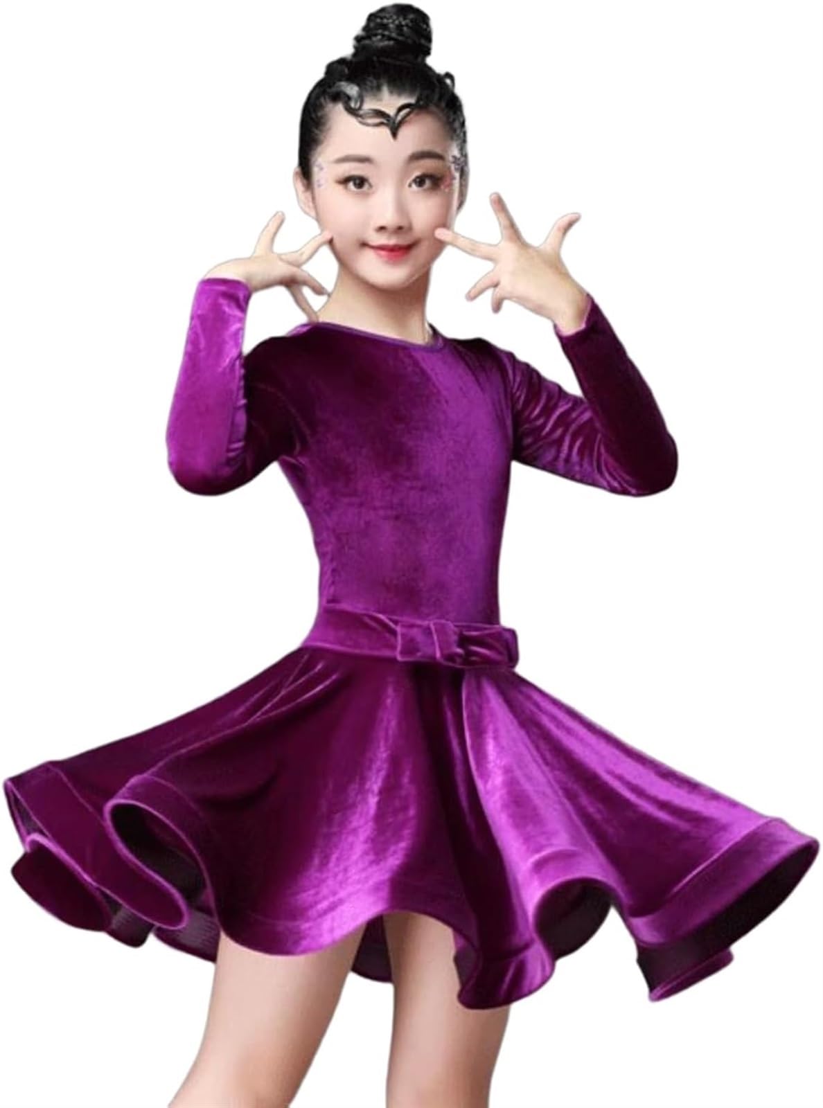 Yxyjlb Unisex Kids Purple Girl Latin Dance Dress Mordern Ballroom Dancing Dresses For Kids Salsa Tango Skirt Girl Velvet Practice Wear Competition Dance Pratice Costumes(,130)