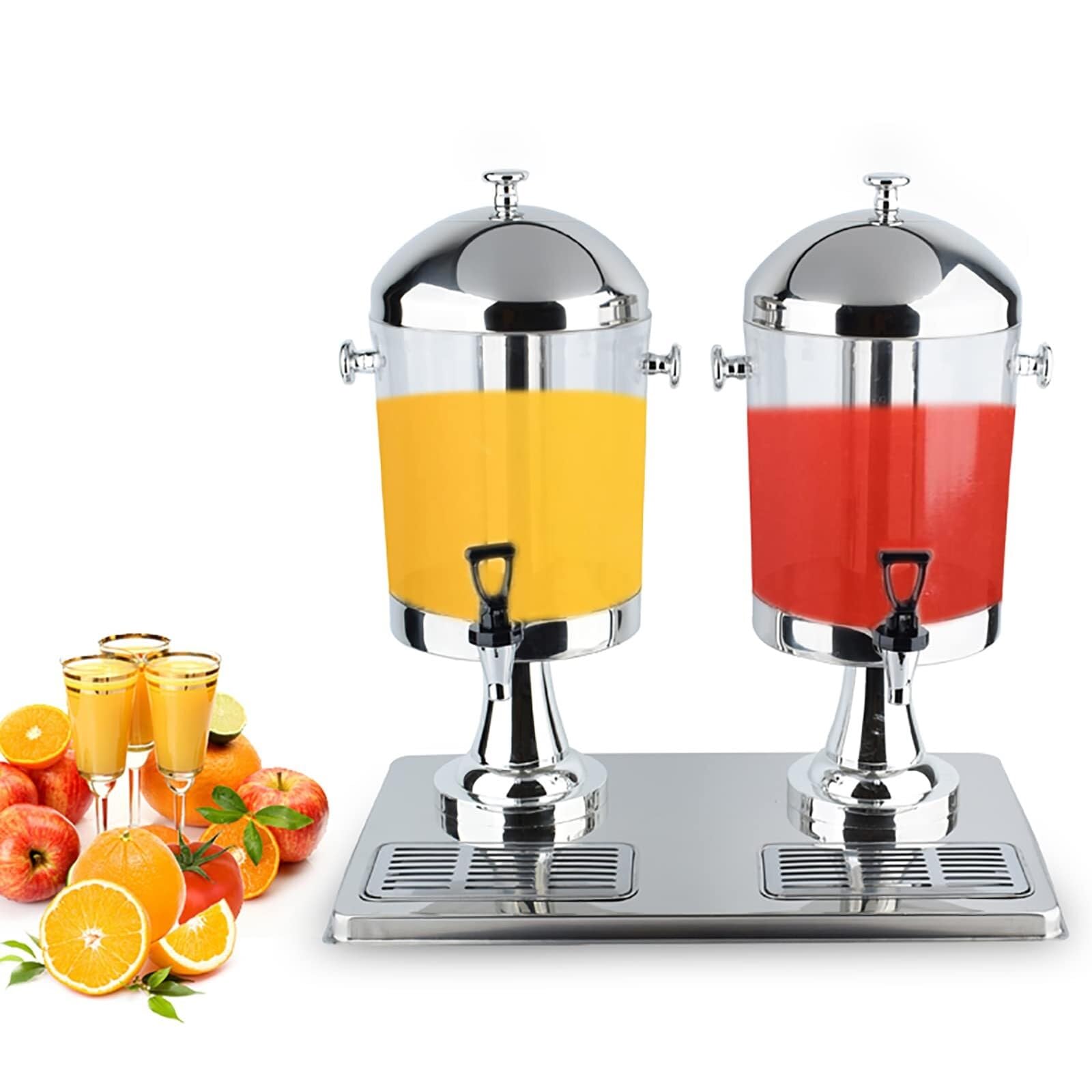 MYUYEE 16L Stainless Steel Beverage Dispenser With Ice Tube & Double Tap – Commercial Fruit Juice Server For Parties, Restaurants & Home