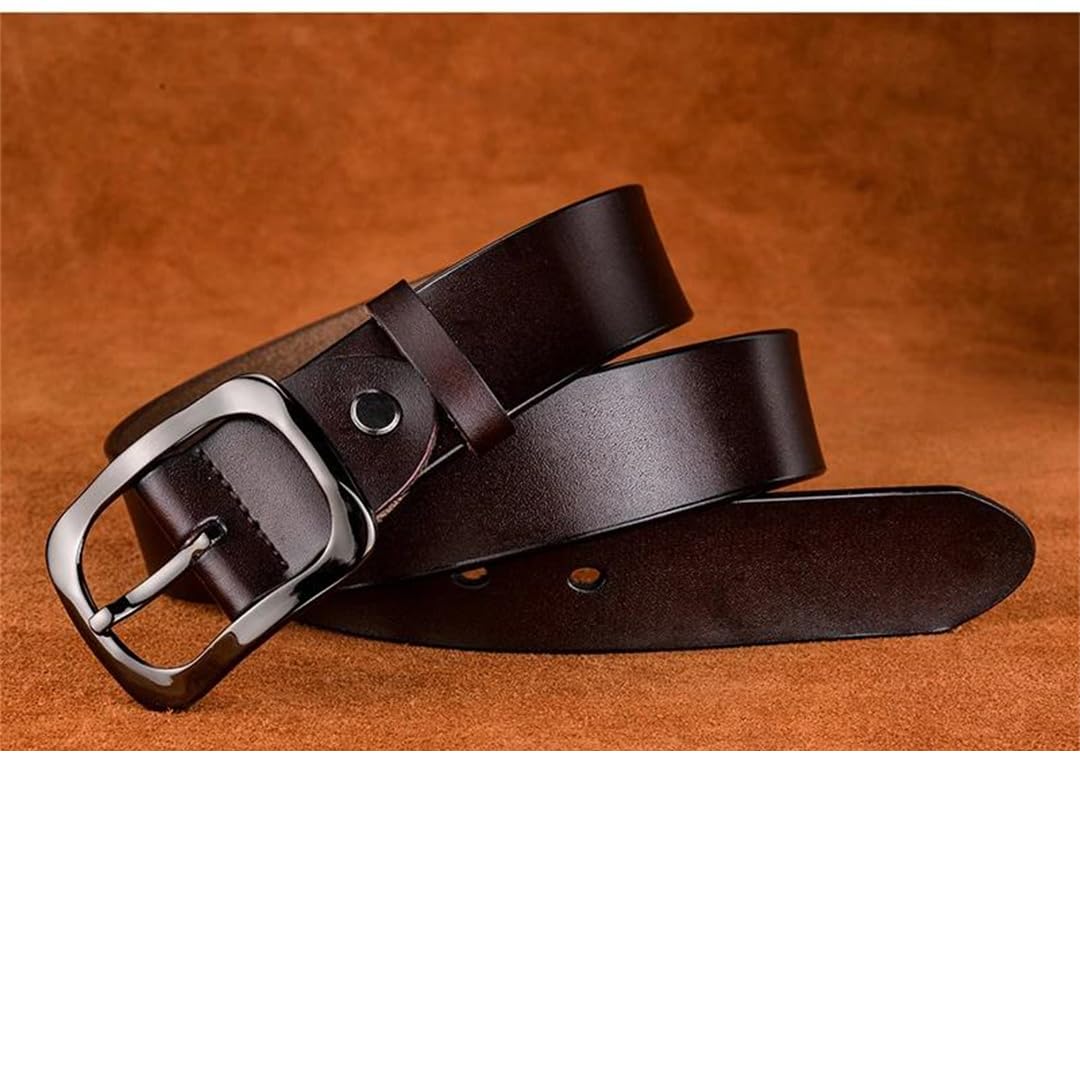Yeuyyben Cinturón de piel auténtica con hebilla de metal para mujer, estilo casual, pantalones vaqueros, cinturón de cintura ajustable