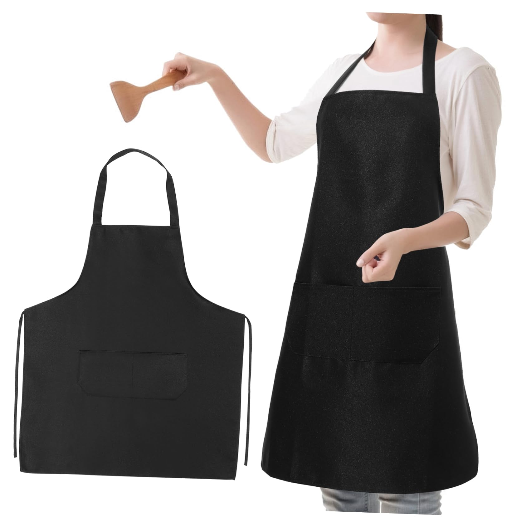 Luxshiny 10 Stück-pack Küchenschürze aus Polyester mit Taschen Schwarz