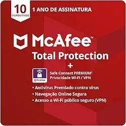 McAfee Total Protection | 10 dispositivos | Software de segurança antivírus para Internet | VPN, gerenciador de senhas, monitoramento da Dark Web e controles parentais | Assinatura de 1 ano | Cartão-chave
