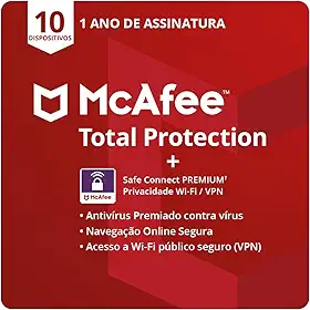 McAfee Total Protection | 10 dispositivos | Software de segurança antivírus para Internet | VPN, gerenciador de senhas, monitoramento da Dark Web e controles parentais | Assinatura de 1 ano | Cartão-chave