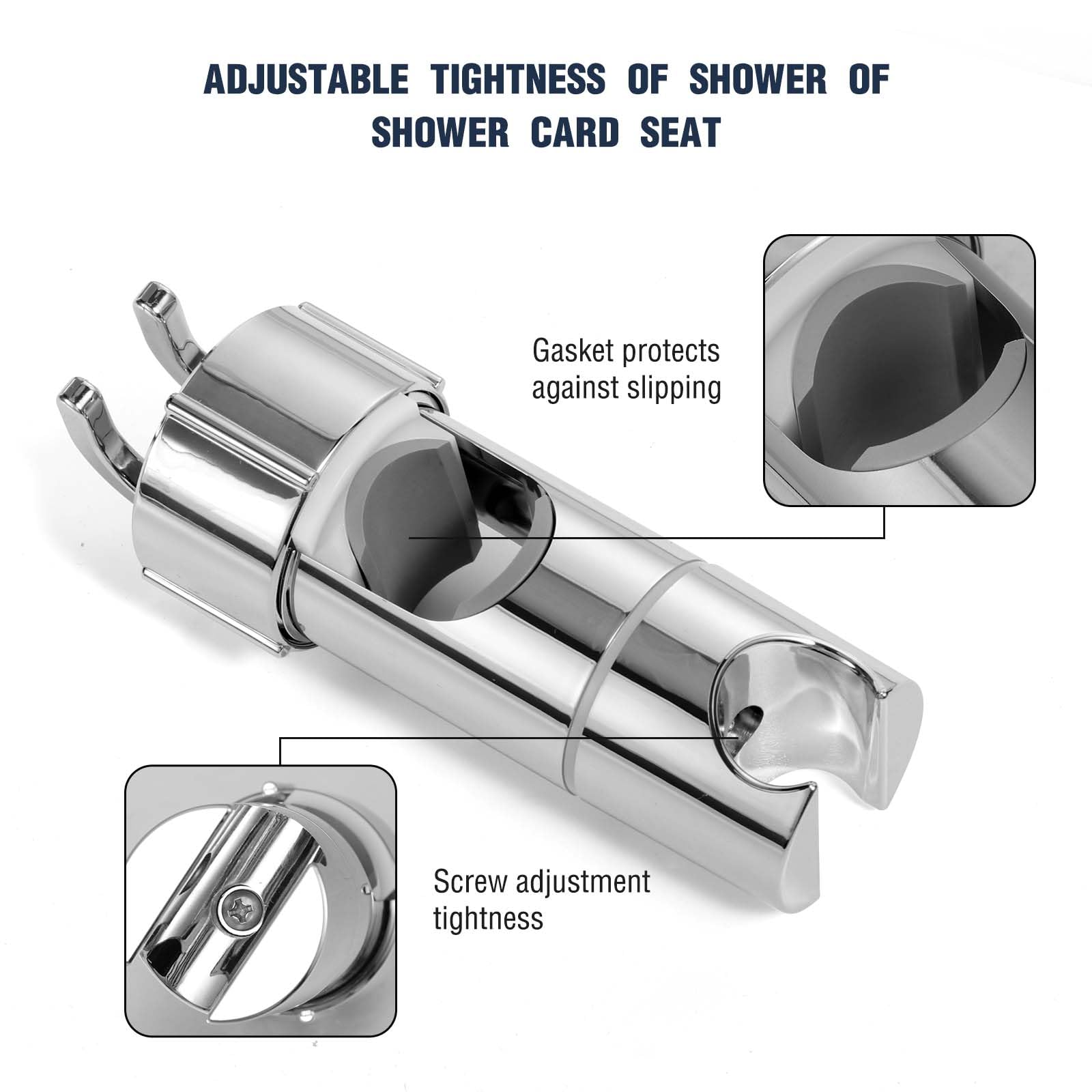 Vinabo Supporto Soffione Doccia, Supporto Doccia Senza Foratura, 18-25 mm, Diametro Regolabile, Supporto Doccetta con Gancio, Installazione Semplice