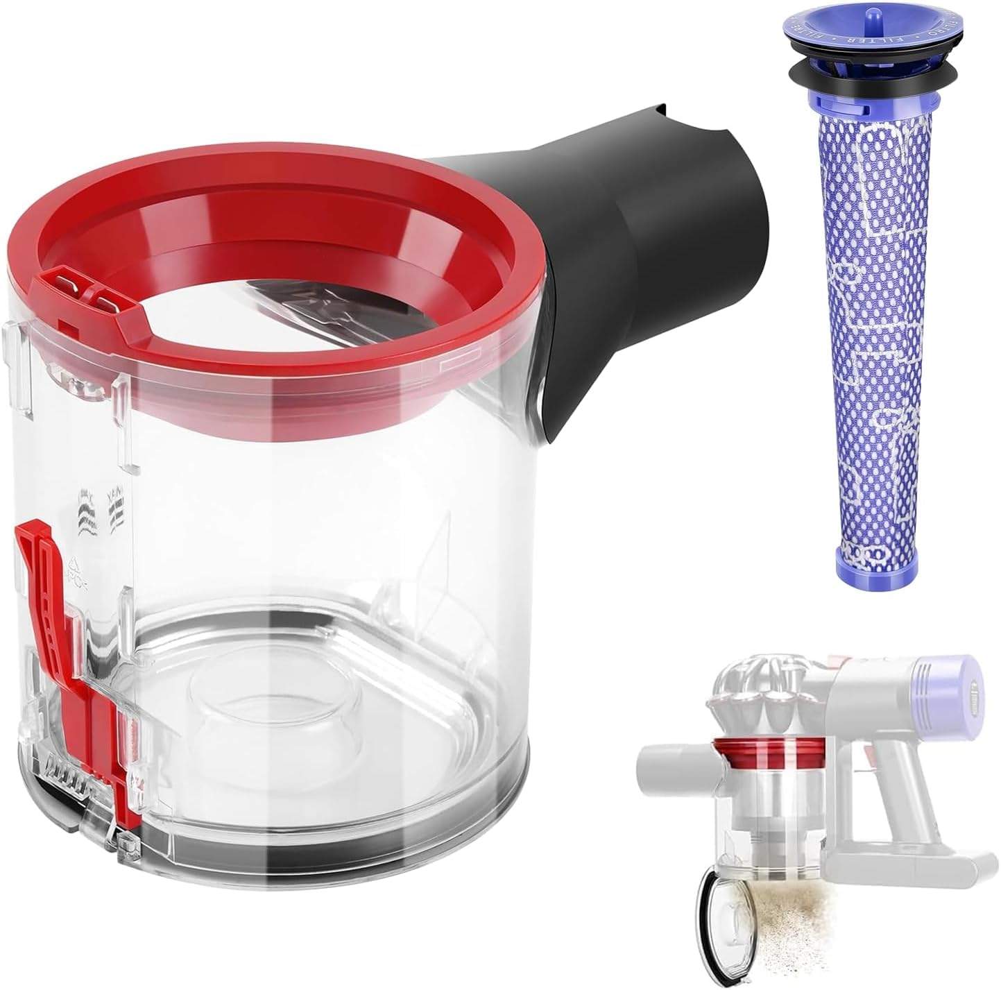 Contenitore della polvere aggiornato compatibile con aspirapolvere Dyson V7(SV11) V8(SV10), parte di ricambio del contenitore raccoglipolvere, contenitore della polvere codice articolo 967699