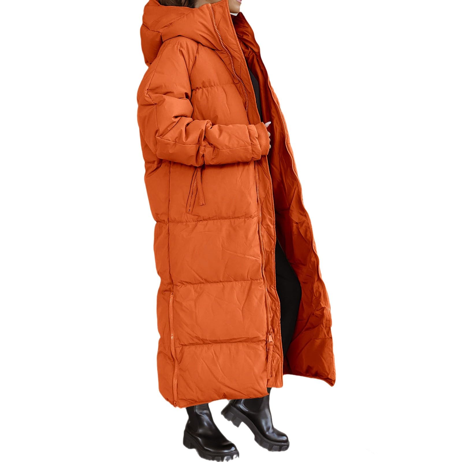 Abrigo de plumas para mujer, largo de invierno, chaqueta acolchada ligera con capucha, chaqueta con capucha con cremallera, abrigo acolchado grueso, chaqueta de invierno, abrigo de entretiempo, abrigo