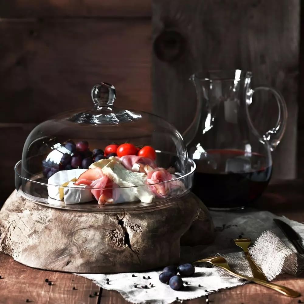 Krosno Plateau avec Cloche Elite, 28 cm, Verre de Haute Qualité, Plateau à Fromage Élégant avec Cloche, Idéal pour Fromages, Desserts, Présentations, Design Raffiné, Cristal sans Plomb