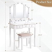 Vista 7 de Vanity Desk with Mirror and Lights Makeup Vanity with Lights and Tri-Folding Vanity Table with Light,White Vanity Makeup Desk with Drawers and Chair