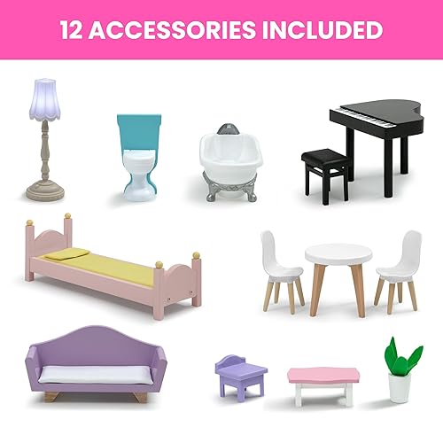 Miniatura 3 de Delta Children MySize Dollhouse - Casa de muñecas grande de 3 pisos con 7 habitaciones incluye 12 accesorios, se adapta a muñecas de 12 pulgadas,