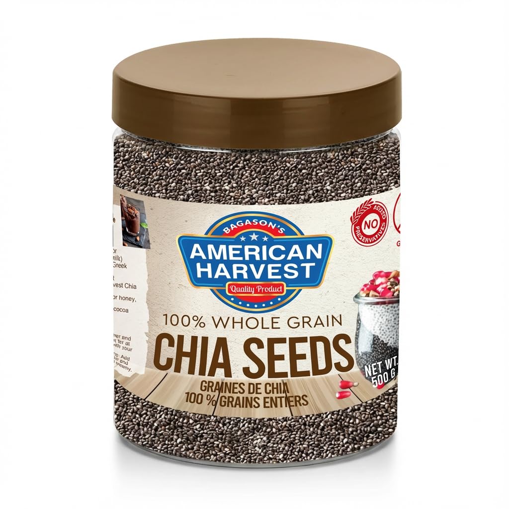 American Harvest Chia Seeds | Whole Grain | Gluten Free Superfood | 500g Jar