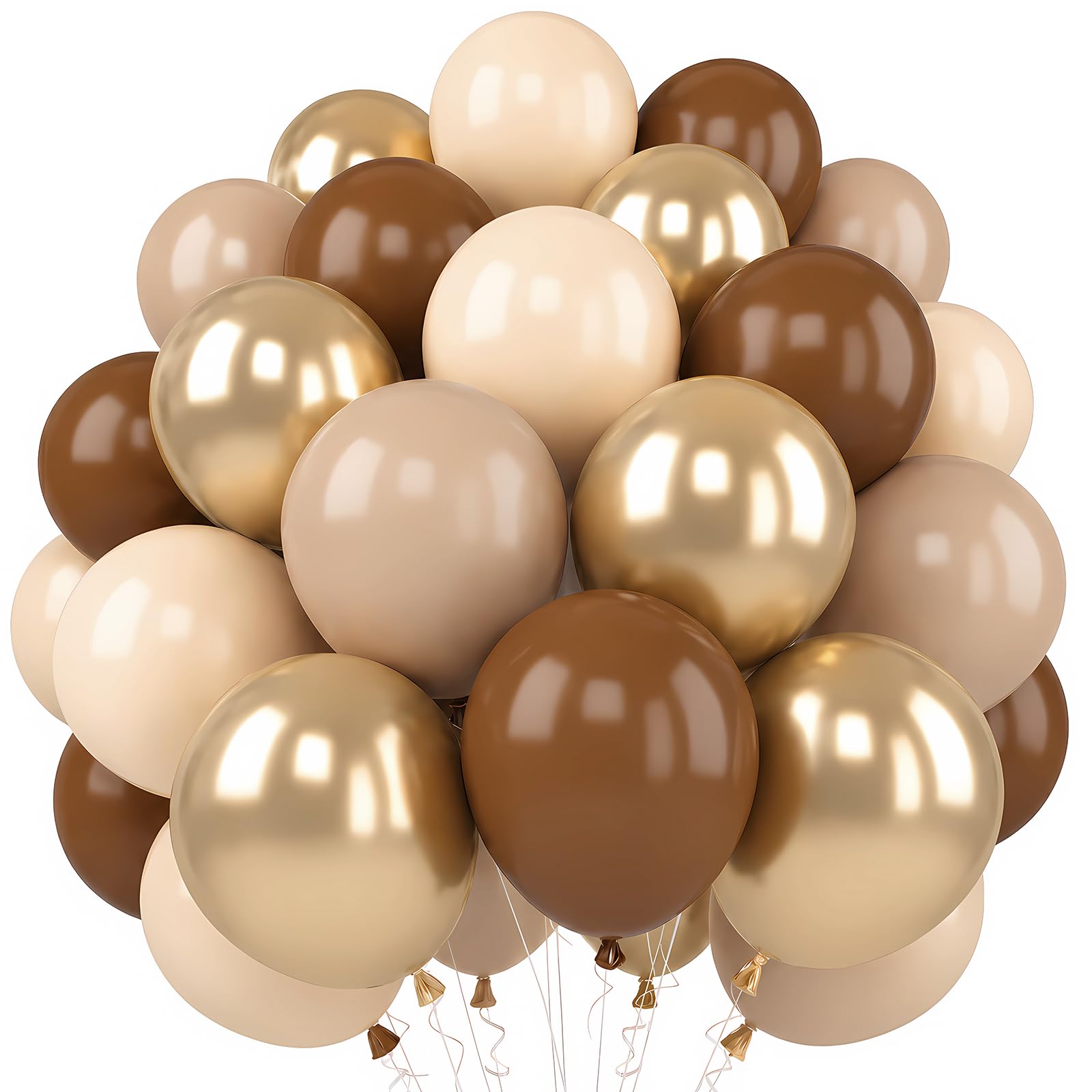 Brown Beige Gold Balloons, 100pcs 12 Inch Latex Balloons, Perfect for Teddy Bear Baby Shower, Boho Birthday, Jungle Party, Bridal Shower, Baptism, Graduation & Neutral Retro Party Decorations