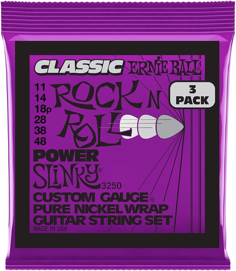 Ernie Ball Power Slinky Classic Pure Nickel Electric Guitar Strings 3-Pack, 11-48 Gauge (P03250)