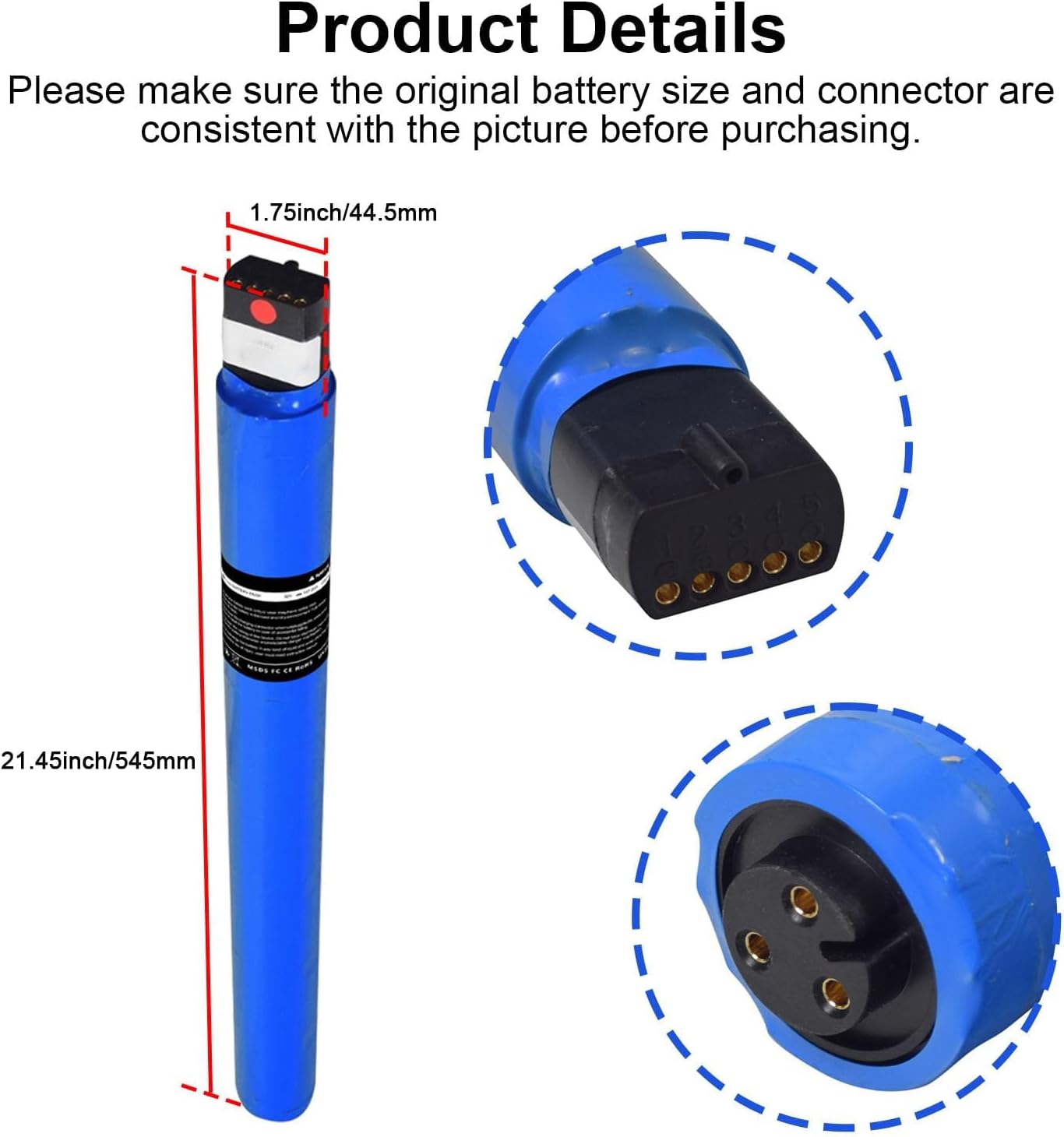 36V 5.2Ah Electric Scooter Battery Replacement for Gotrax GXL V2 Model Scooters 5200mah High Capacity 187.2Wh Lithium Pack, Length: 21.45inches