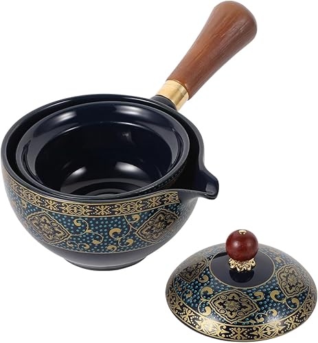 Miniatura 9 de Yardwe Tetera de cerámica azul con mango lateral con infusor de acero inoxidable 360 diseño giratorio perfecto para té de hojas sueltas 3.54 x 3.54