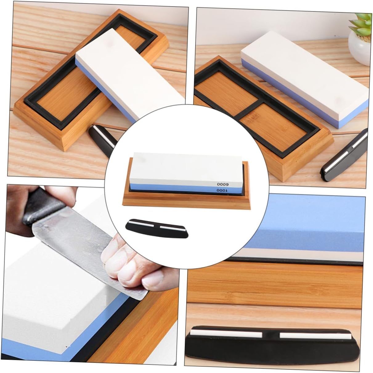 Kichvoe Whetstone Sharpening Stone Kitchen Knife Sharpener Set 1000/6000 Grit Double-sided with Silicone Pad Base Angle Guide and Correction Stone 5pcs Household Grinding Tool