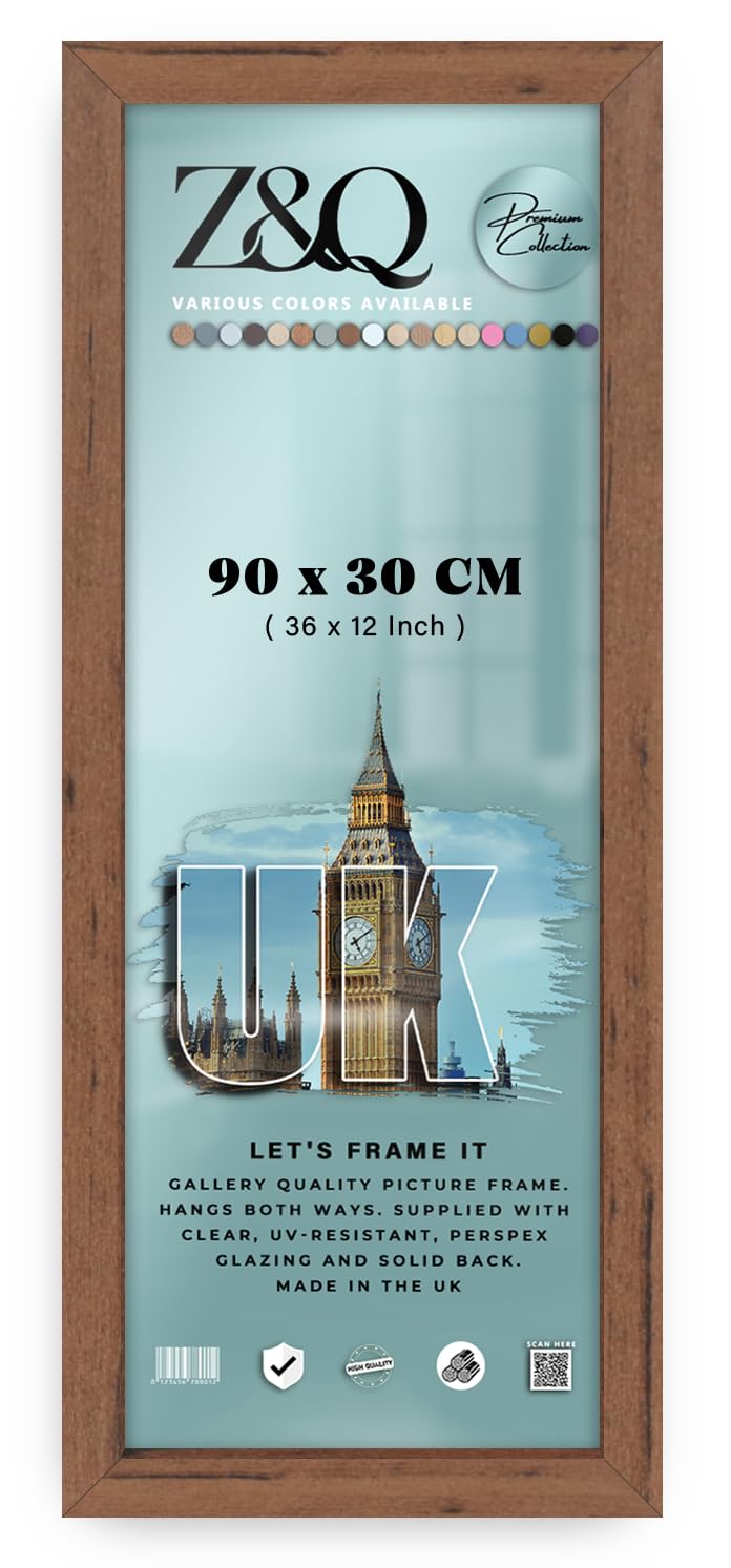 Z&Q | MDF Picture Frame (90 x 30 CM) Large for Professional Headshots, Corporate Portraits & Photography, MDF Build, Secure Wall Hanging [ Walnut ]