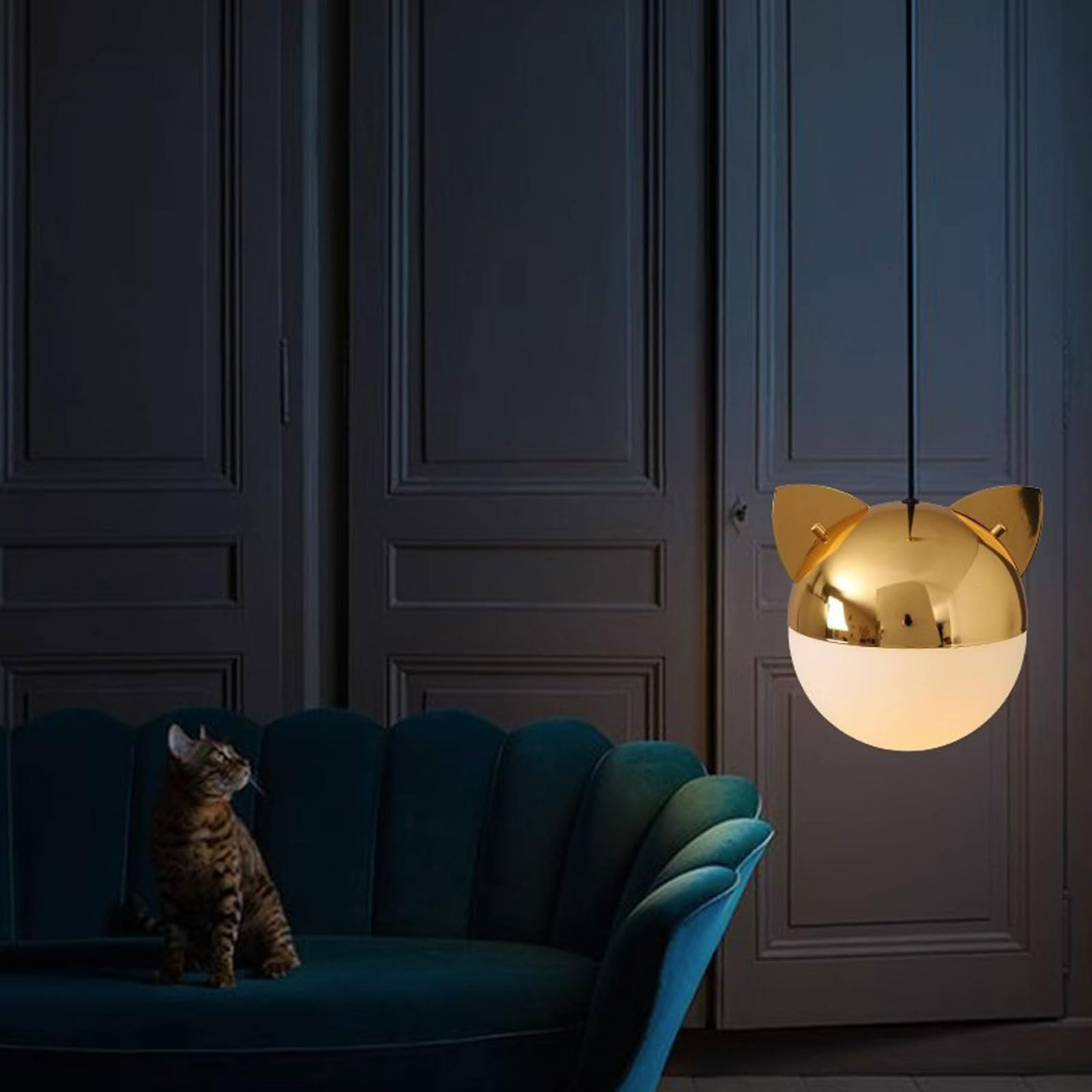 Lampada a sospensione creativa a forma di cartone animato per ristoranti, con vetro circolare dorato, stile multi-stile, attacco E14,luce calda a testa singola,lampadario da comodino,adatto per caffè