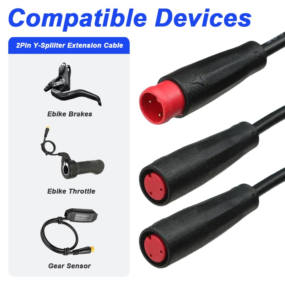 Ebike 2Pin Y-Splitter Extension Cable, wodoodporny męski na podwójny żeński przewód rowerowy 1 do 2 elctric do oświetlenia rowerowego, czujnik biegów i hamulec w zestawie