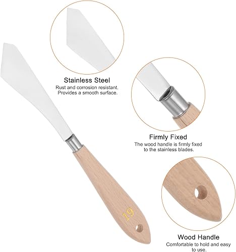 Miniatura 4 de HARFINGTON 4pcs No.19 Paleta Cuchillos 0.945 in Ancho Acero Inoxidable Pequeña Espátula Inclinada Pintura Cuchillo de Paleta con Mango de Madera