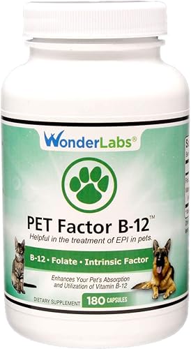 Wonder Laboratories Pet Factor B-12 Vitamina B-12 en forma de metilcobalamina Popular en el tratamiento de EPI en perros 180 cápsulas