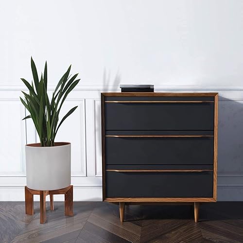 Miniatura 6 de Gendral Forwepup - Juego de 2 soportes para plantas de madera, soporte moderno de mediados de siglo para macetas de ratán, soportes bajos y cortos