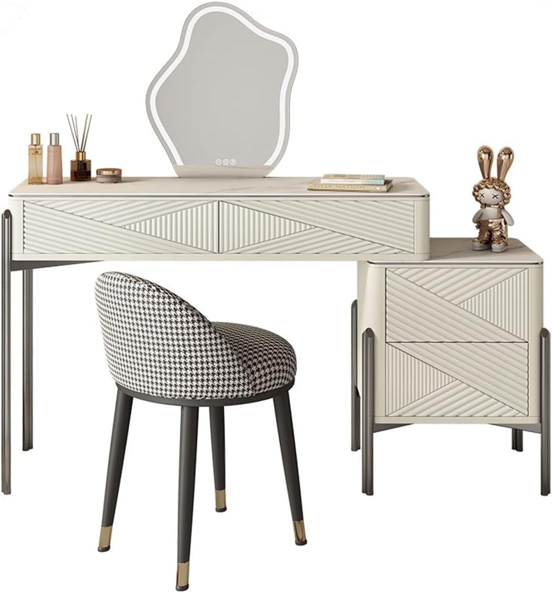 Vanity Dressing Table Set Luxury Makeup Bench with 3 Colors Led Hd Mirror,Comfortable Stool Drawers Cabinet,Modern Simple Style,for Girl's Gift (Size : 100cm) ()