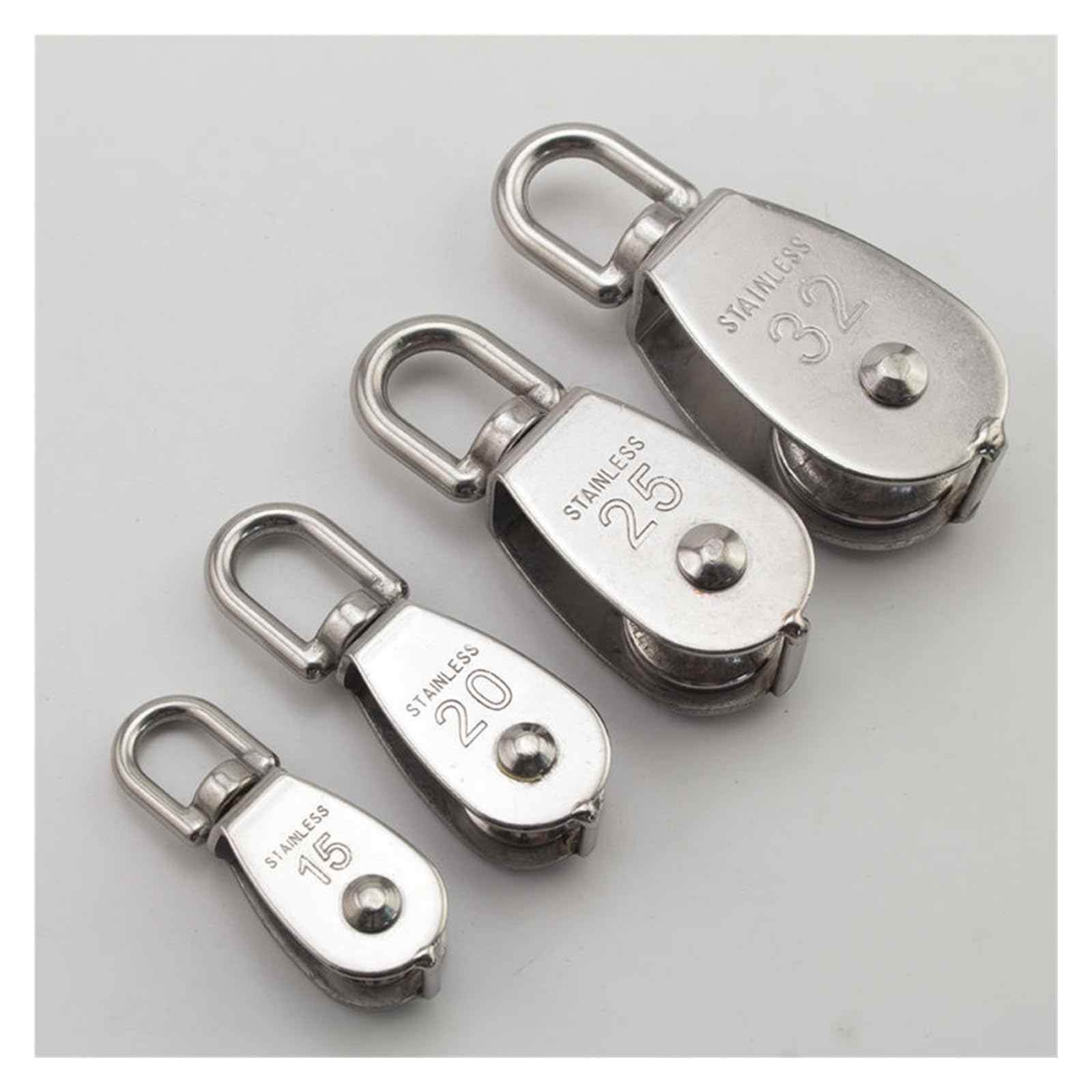 1 PCS Stainless Steel Pulley M15/M20 M25 M32 M50 Single Wheel Swivel Lifting Rope Pulley Set Lifting Wheel Tools(M32)