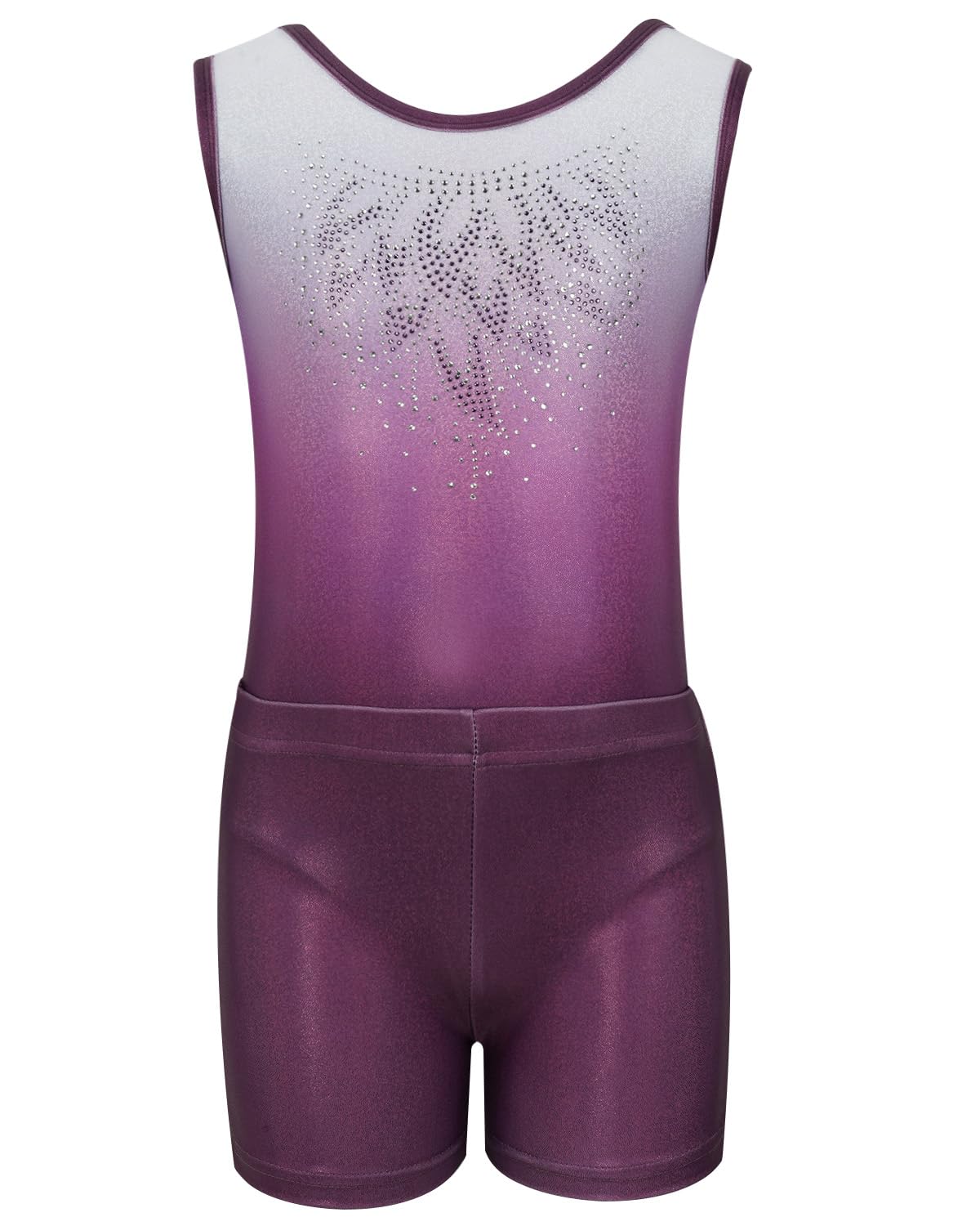 Gogokids - Set da ginnastica in 3 pezzi, con scollo a Y, senza maniche, con pantaloncini e fascia, con motivo a blocchi di colore blu e viola, 3-12 anni