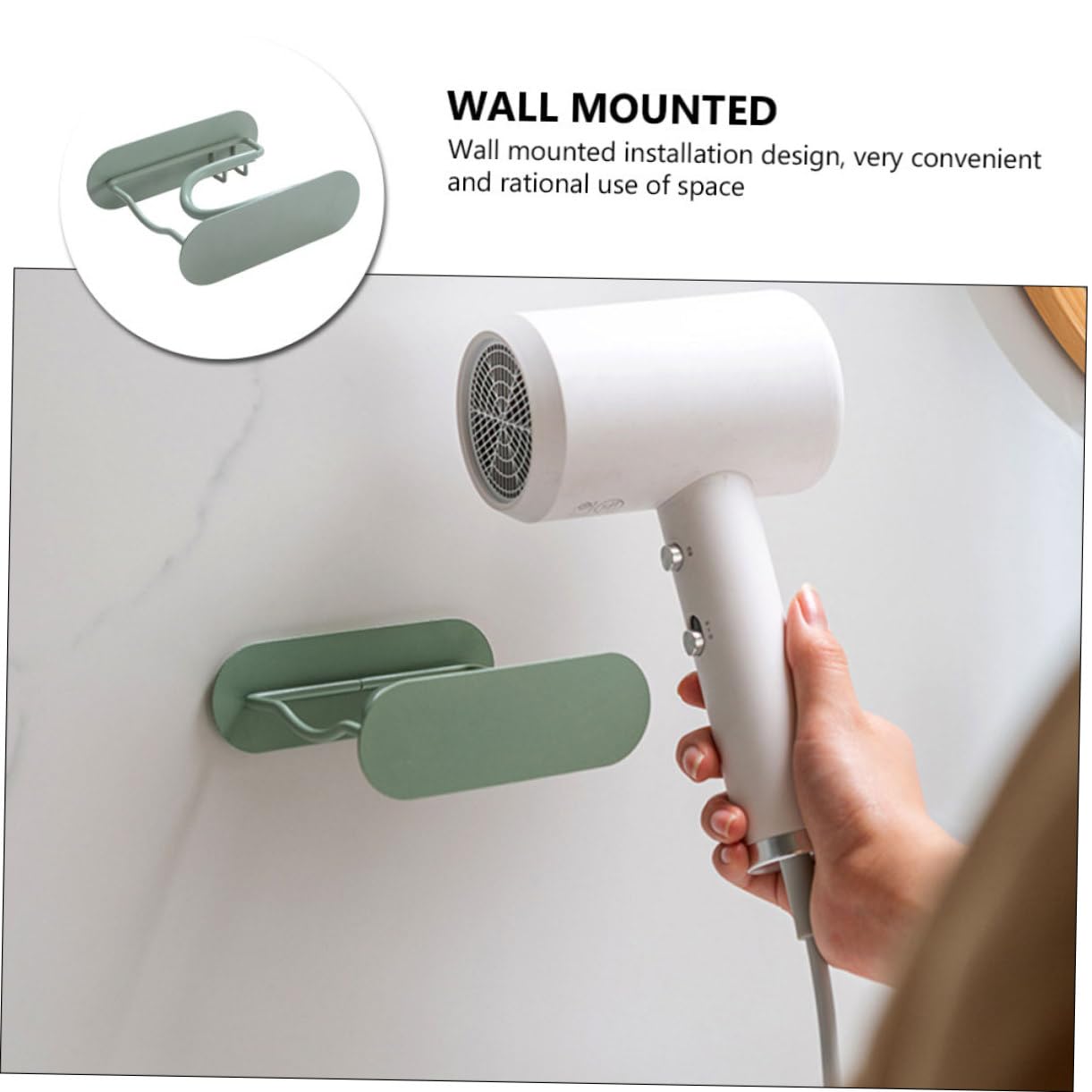 TOPBATHY 2pezzi Supporto Per Asciugacapelli Da Parete Acciaio Inossidabile Porta Asciugacapelli Verde Design Moderno e Resistente Facile Installazione Per Bagno e Toilette