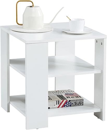 Miniatura 6 de Aimerive Mesa auxiliar de 3 niveles, mesita de noche cuadrada de madera, mesa auxiliar moderna para sala de estar, mesa auxiliar de sofá con
