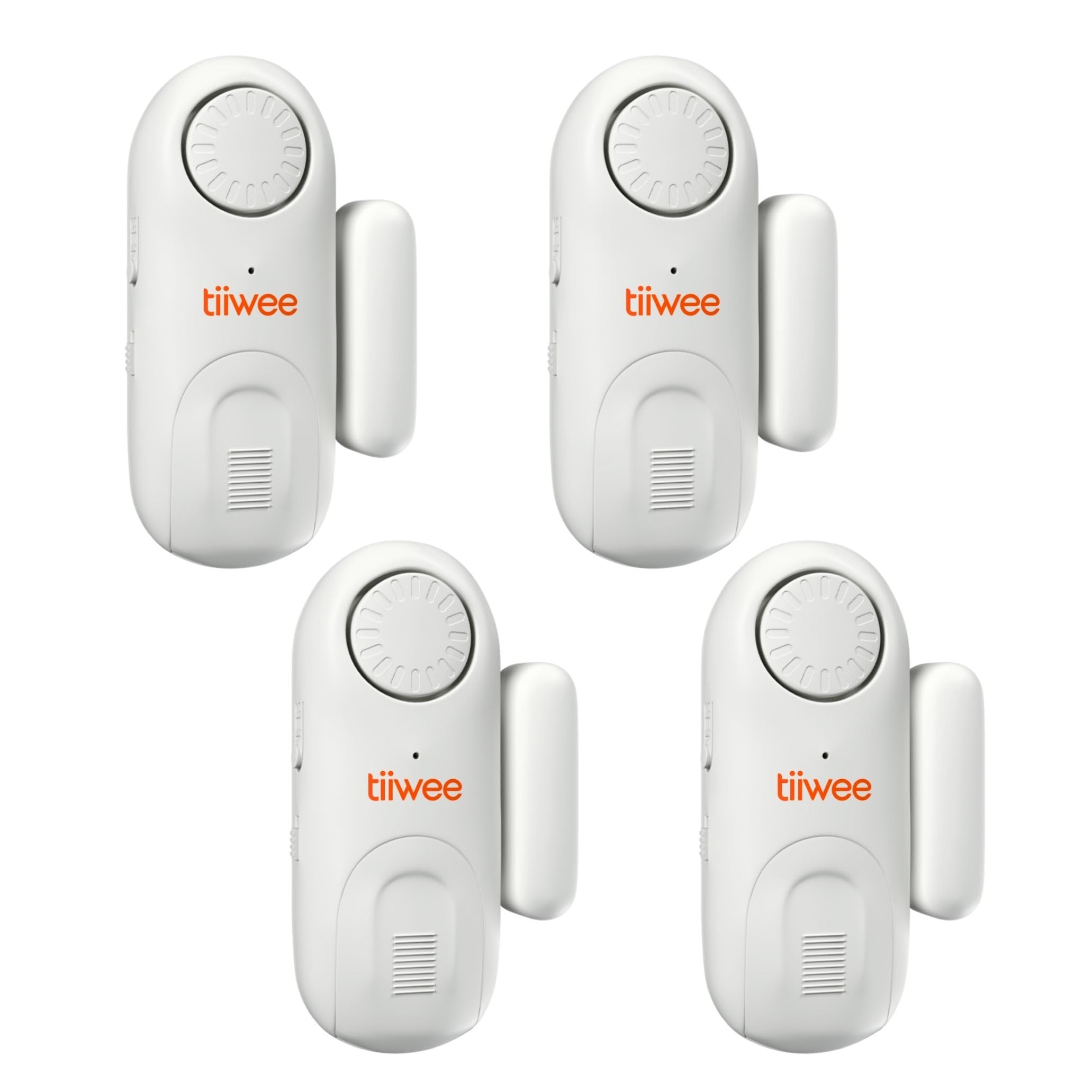 tiiwee Alarma para Puerta y Ventana – Pack de 4 Sensores con Sirena 120 dB, Seguridad para el Hogar, Instalación Adhesiva, Pilas Incluidas, 3 Modos de Detección