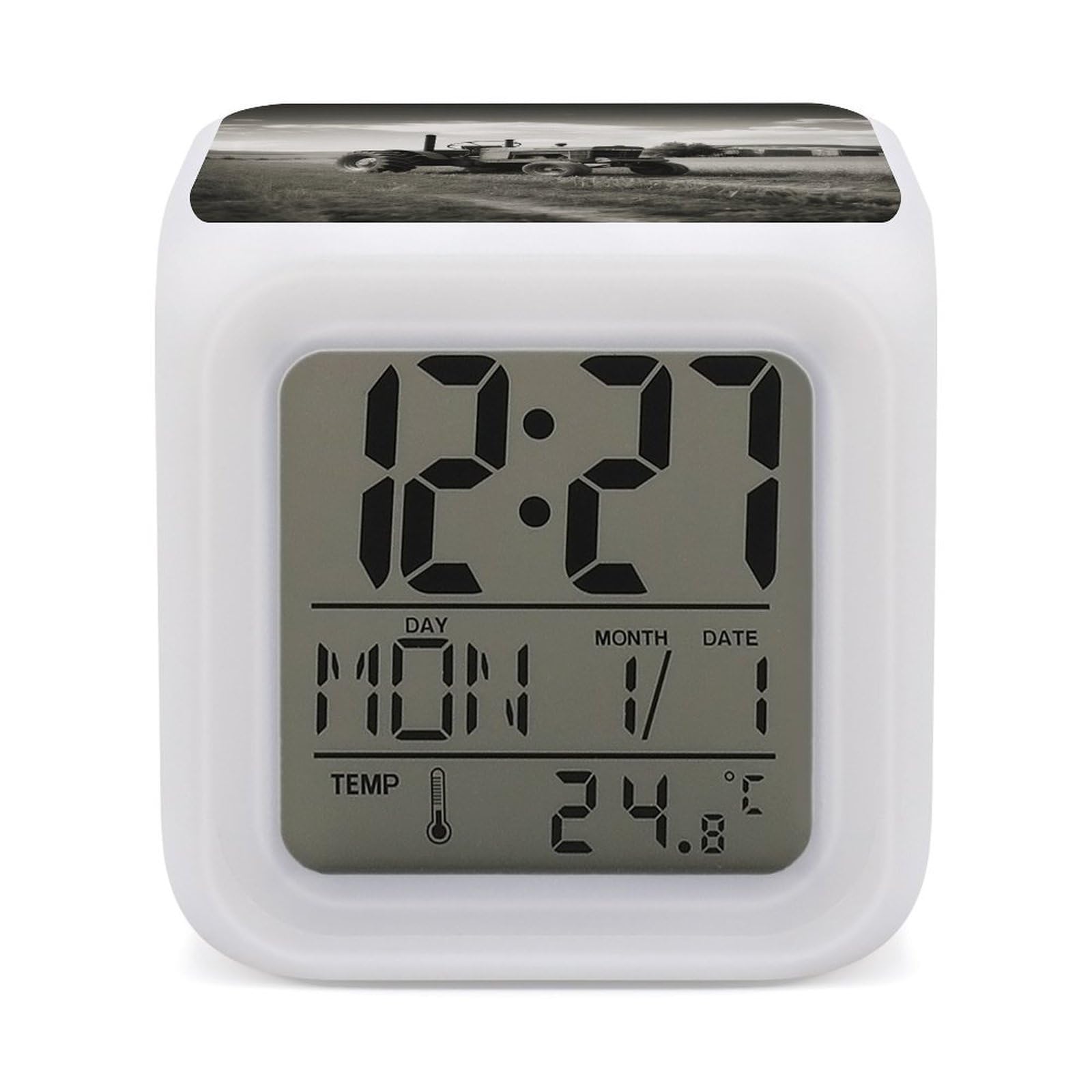 VstaDank Tractor Agriculture Tranquil Alarm Clock Sleep Trainer 7 Color Changing Night Light Modern Touch Bedside Lamp Fashion Digital Clock with Temperature Display Wake Clocks for Loud Alarm