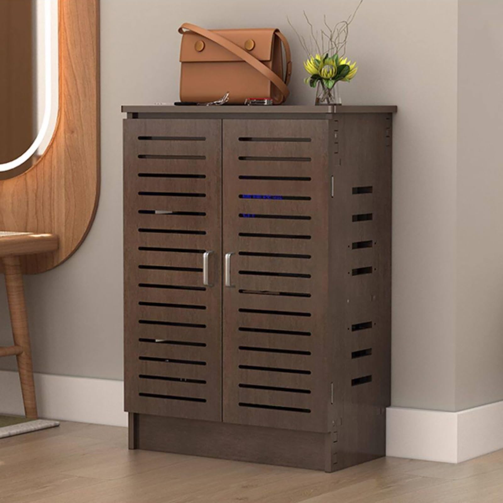 Meuble de rangement élégant sur pied en bois marron pour routeur