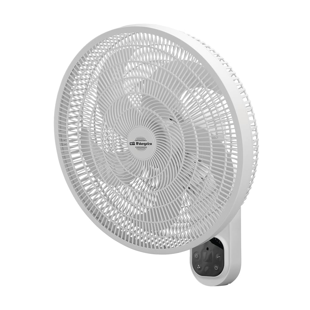 Orbegozo Ventilador de pared WF 2040. Diámetro 40 cm. 60 W. 3 velocidades. 5 aspas. Temporizador. Cabezal inclinable. Oscilante. Indicadores LED. Mando.