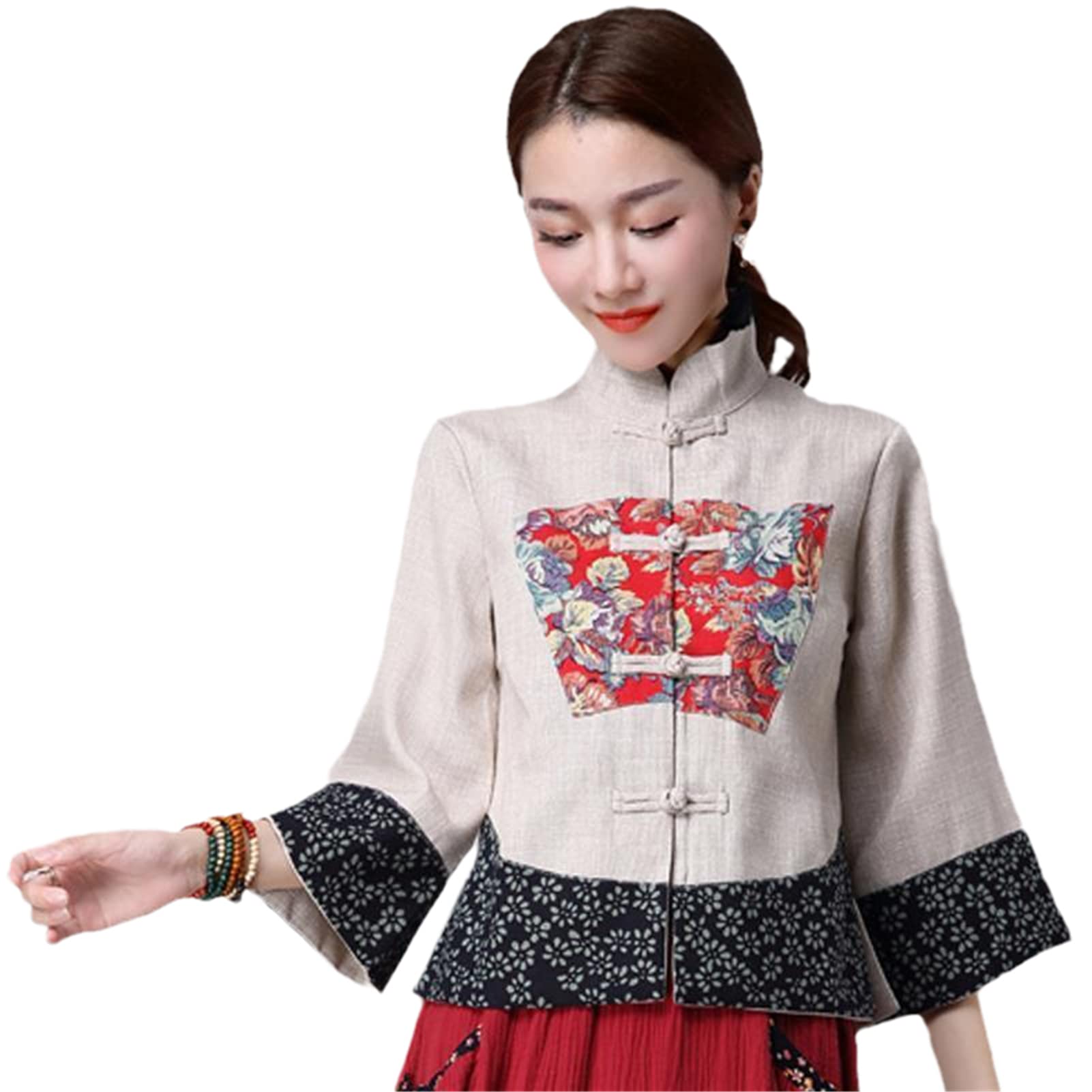 Tang Costum Damskie Topy Bawełniane Lniane Nadruki Stoisko Kołnierz Tradycyjny Chiński Styl Skinny Hanfu Koszule Kobieta