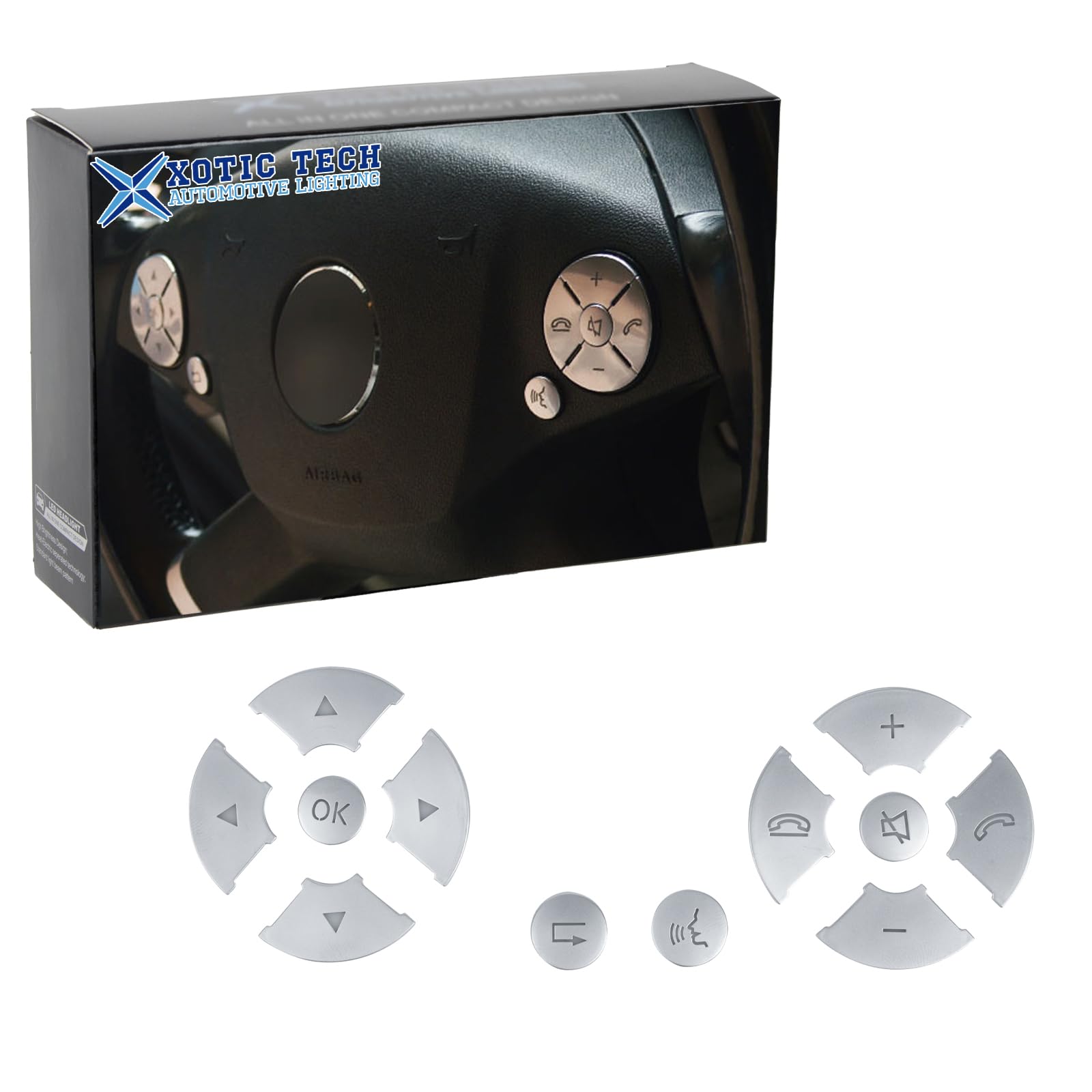 Xotic Tech Car Interior Driver Side Control Button Decoration Cover Trim,Compatible with Mercedes C E S GLK-Class,W204 W212 W221 X204 (Silver)