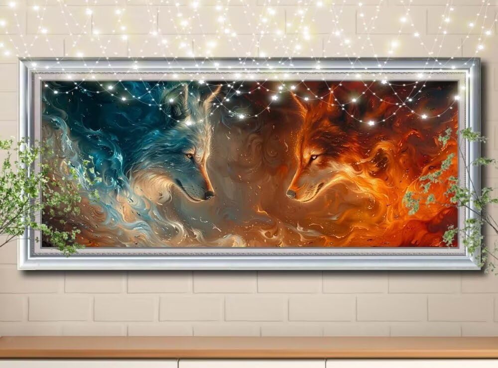 Wilk 5D, obraz diamentowy dla dorosłych, zrób to sam diamentowy obraz dla dorosłych duży rozmiar 100 x 250 cm, DIY diamentowy haft Rhinestone Ścieg krzyżykowy Malarstwo do dekoracji wnętrz Prezent dla