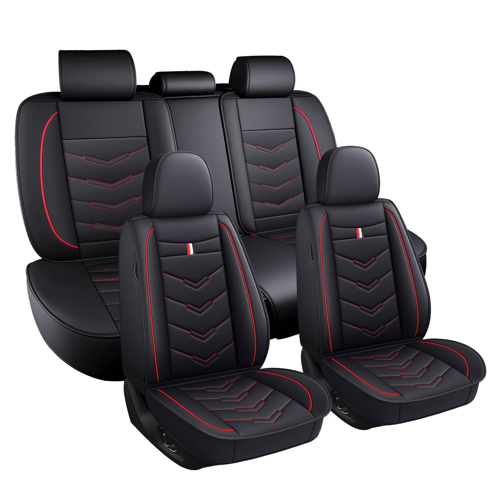 Car Seat Covers Fit for KIA Soul 2010-2025, Leather Seat Covers for Car, Waterproof Non-Slip Durable Car Seat Protector(5 Seats,Black Red)