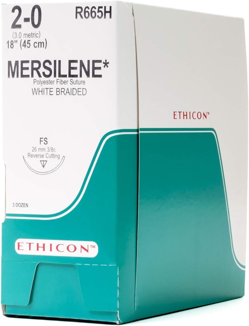 MERSILENE Polyester Fiber Suture, R665H, Synthetic Non-absorbable, FS (26 mm), 3/8 Circle Needle, Size 2-0, 18" (45 cm)