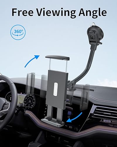 Miniatura 6 de APPS2Car Soporte para iPad para automóvil, rotación de 360 grados, ventosa, compatible con tabletas y teléfonos de 9.7 a 10.5 pulgadas