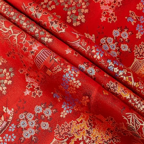 Tissu de brocart chinois rouge pour nappe de fête et rideaux