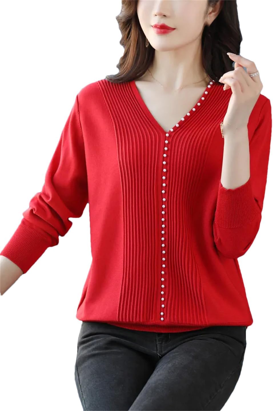 (45ー100)||pimpandhost imagesize:956x1440 12 Amazon.com: Woman Winter Korean Fashion Pullover Long Sleeve Top V Neck Sweaters : Clothing, Shoes & Jewelry