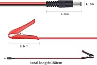 Vista 4 de YACSEJAO Cable de pinzas de cocodrilo de batería de CC 5.5 de 0.083 in macho a batería, cable de extensión de 12-24 V con abrazadera de batería