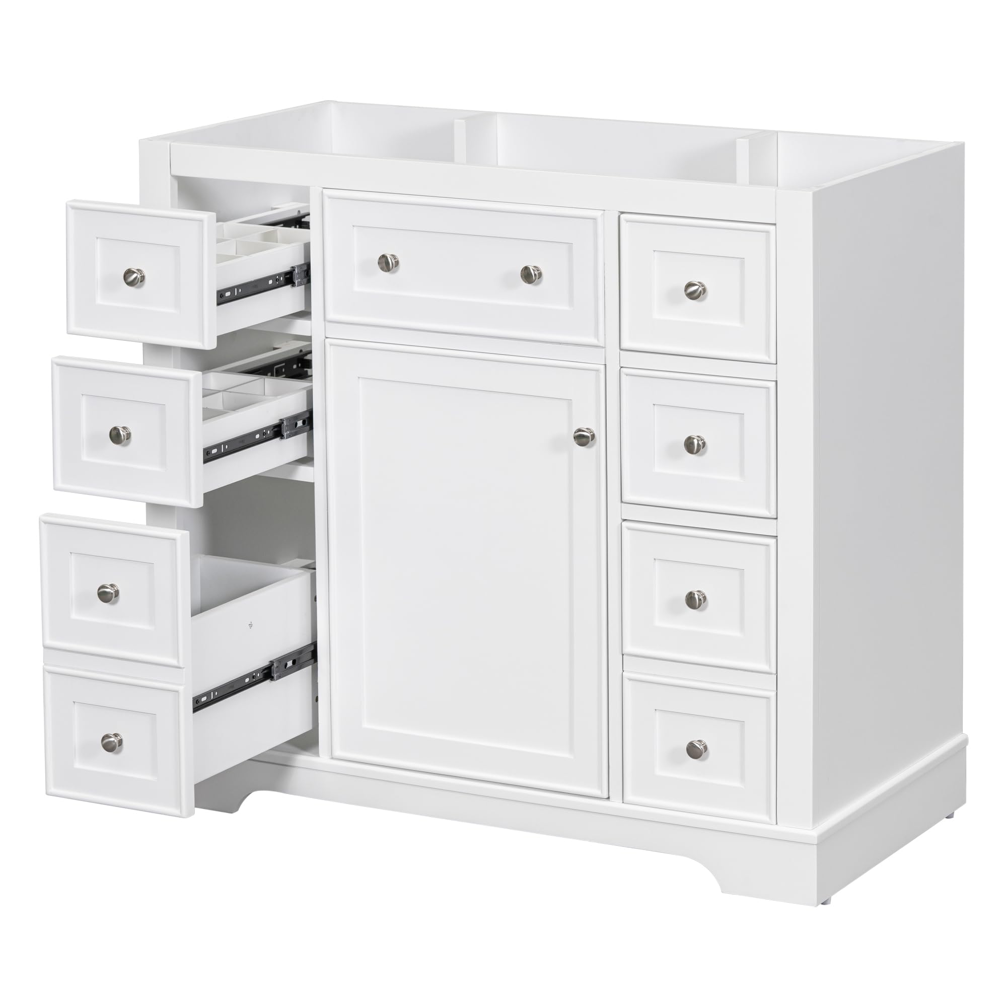Flieks 36" Bathroom Vanity Without Sink, Cabinet Base Only, One Cabinet and Six Drawers, White