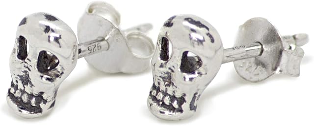 Skull Stud Earrings in Nickel-Free 925 Sterling Silver with Butterfly Fastening