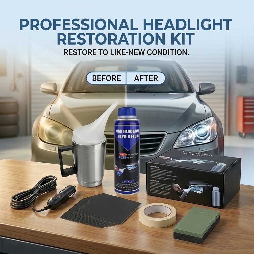 Kit Renovation Phare Voiture, Kit de rénovation de phares de Voiture avec Tasse d'atomisation, Kit Polissage jaunissement Flou Scratch du Phares des Auto et de Moto (100ml Set)