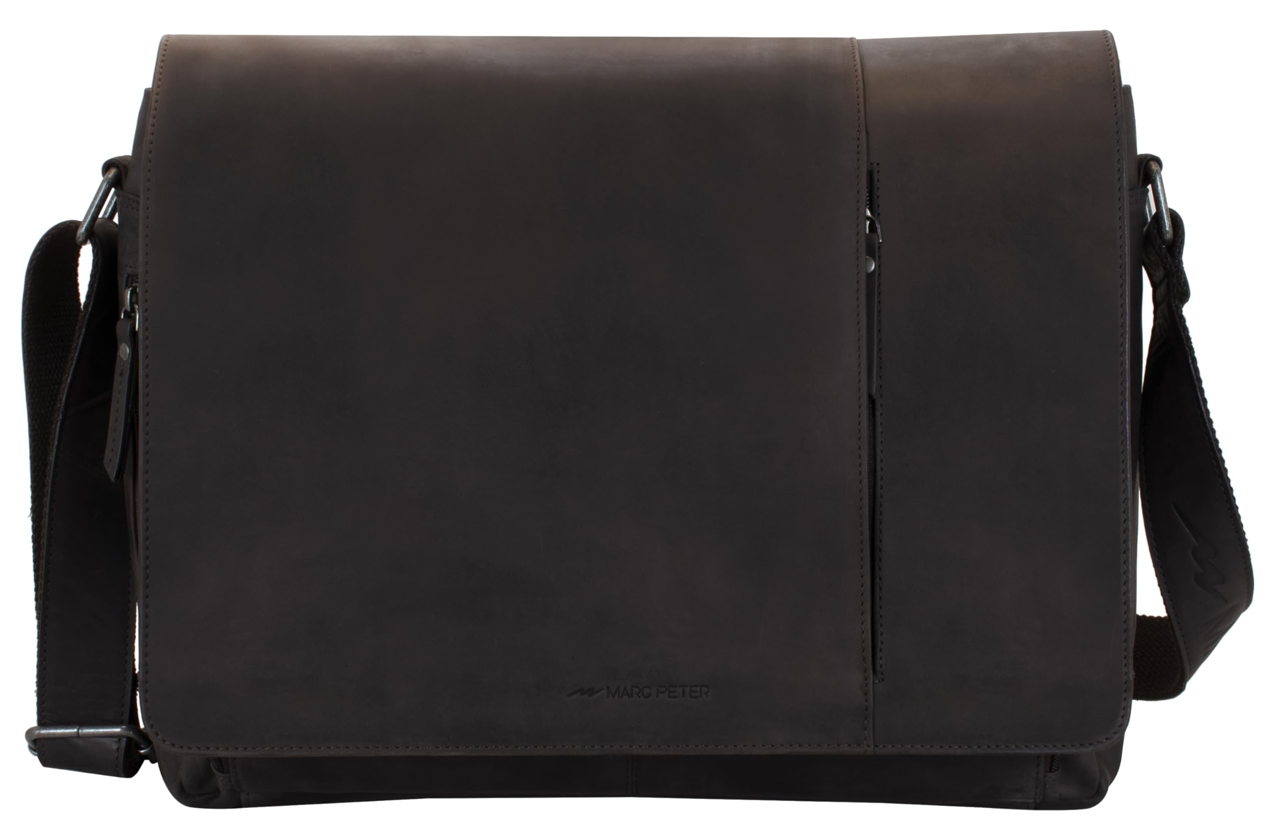 Marc Peter® Bergen leder Umhängetasche für Herren und Damen | 15.6 Zoll Laptoptasche | Aktentasche aus echtem Büffelleder