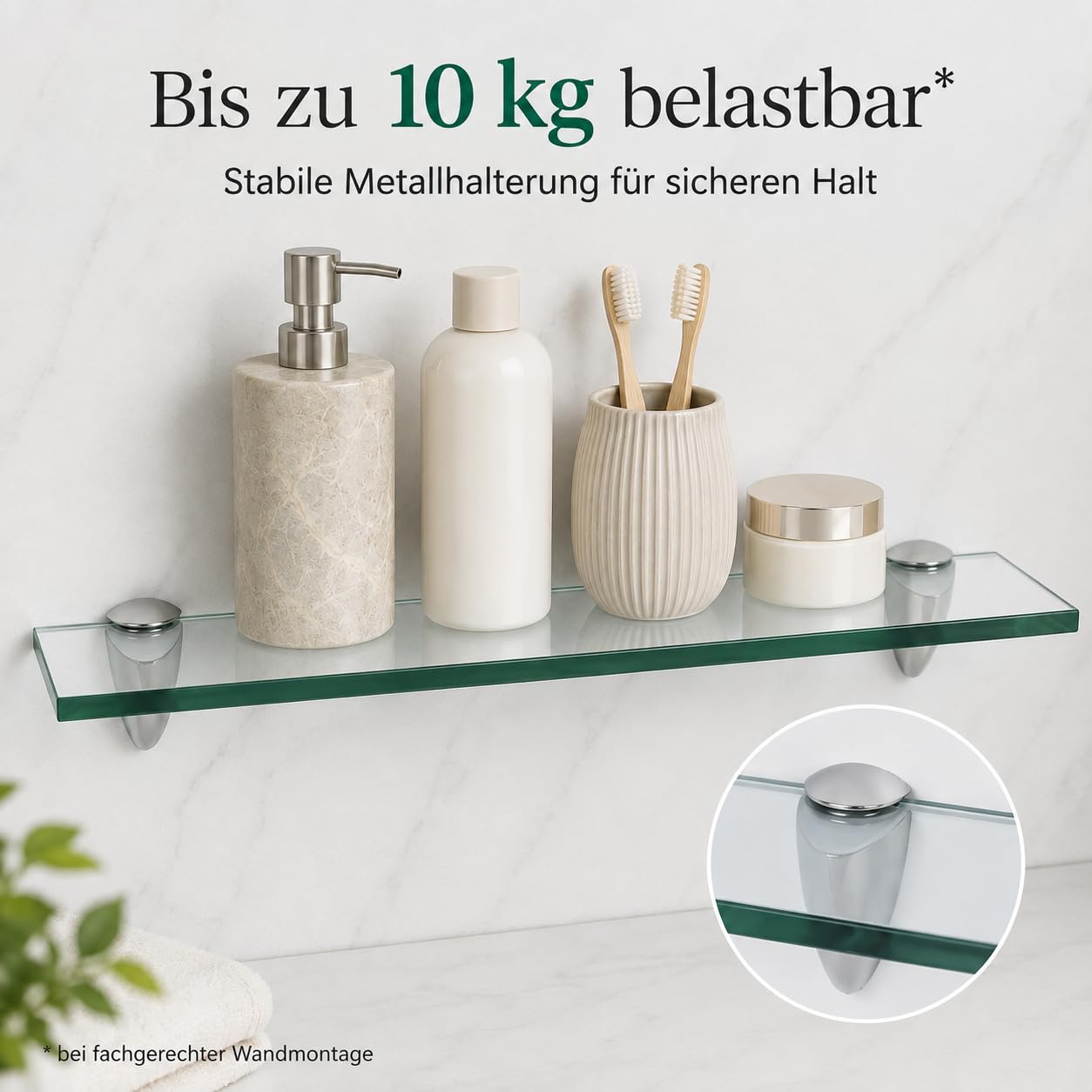 Set di 2 mensole in vetro da 50 x 10 cm, mensole da parete in vetro di sicurezza ESG da 8 mm, con supporto in vetro regolabile, mensola da bagno, doccia per bagno, cucina e balcone