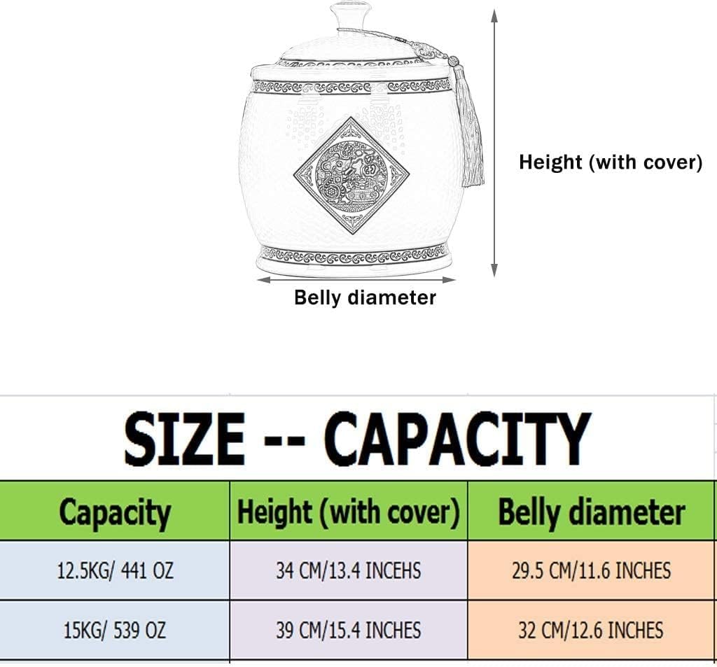 Food Storage Containe Rice Storage Containe Handmade Ceramic Rice Jar with Tassels Household Sealed Rice Box with Lid Retro Large-Capacity Storage Tank Home Decoration (Blue a)